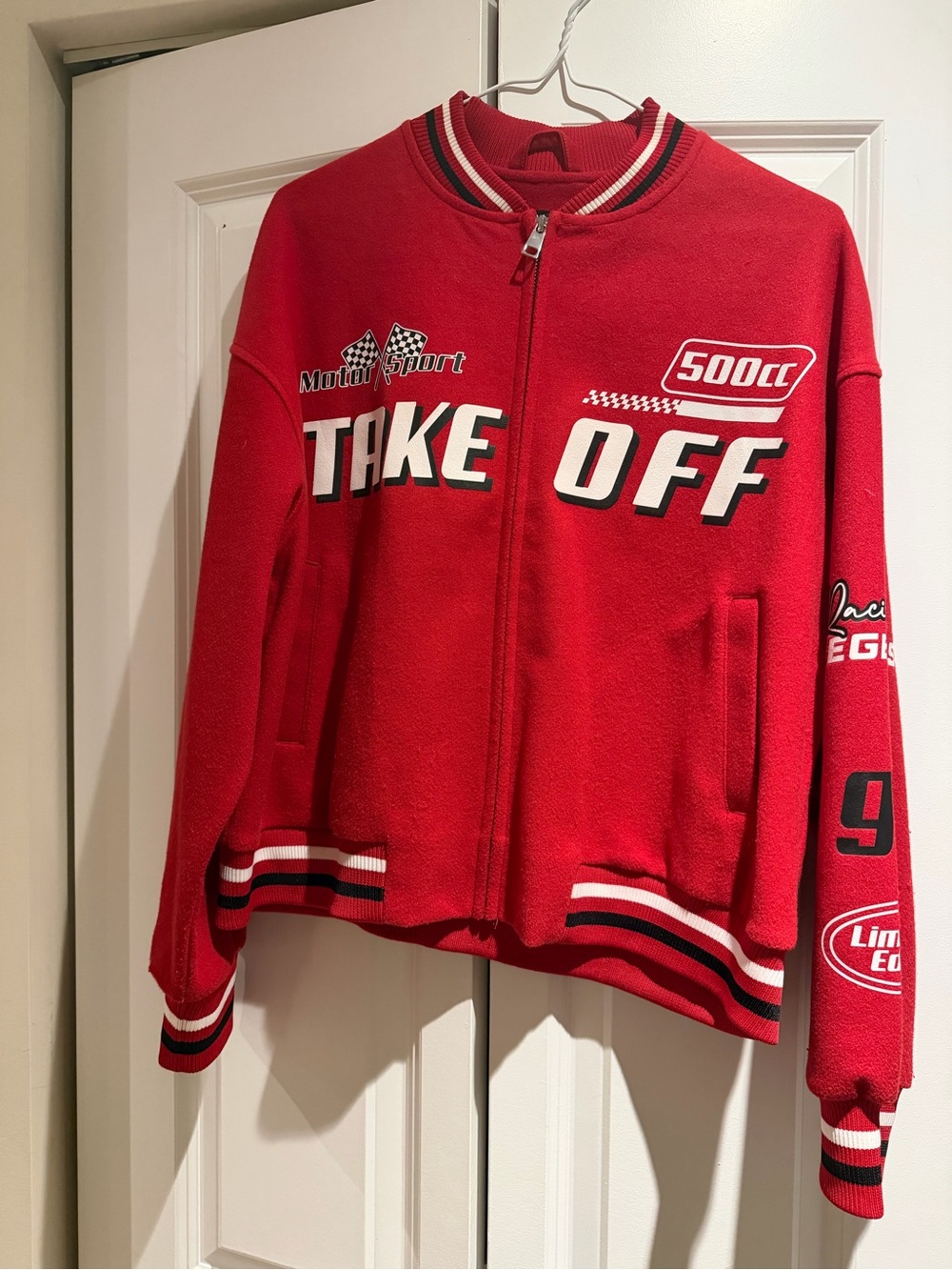 Streetwear Society Red Racing 'Take Off' Bomber Jacket